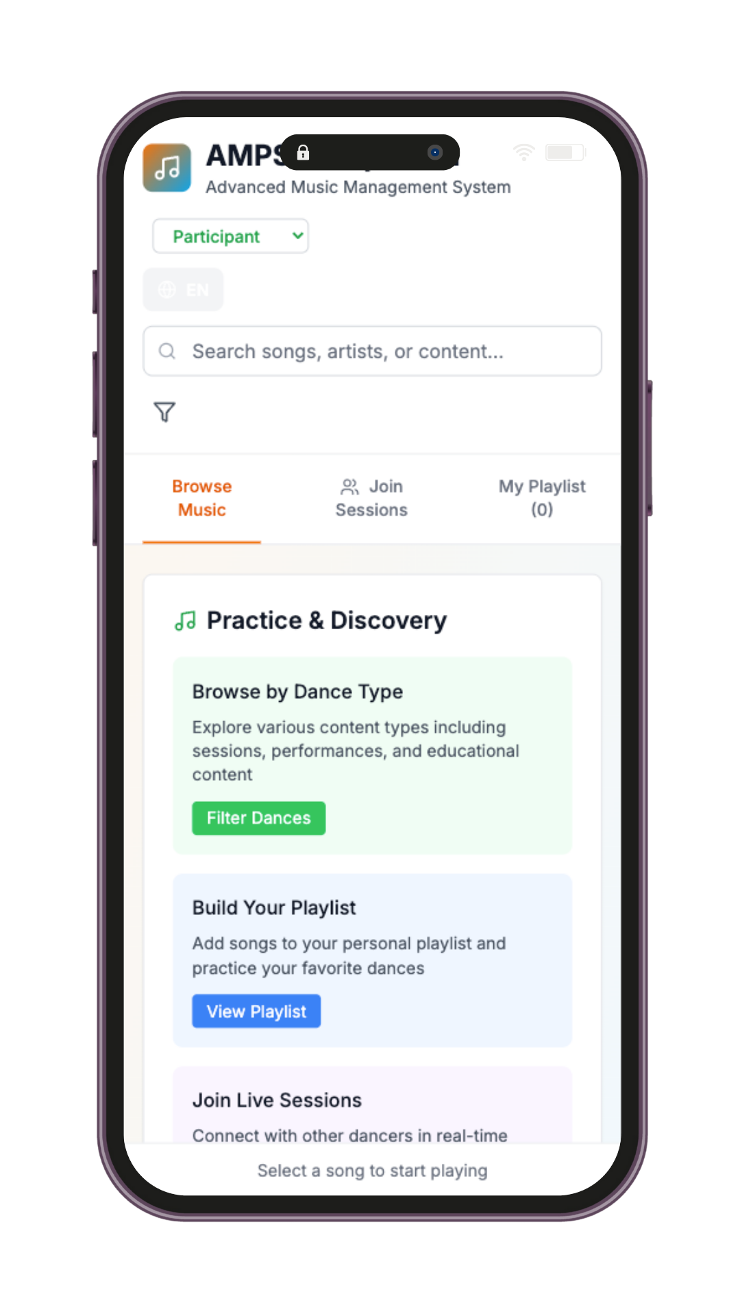 AMPS Companion mobile app interface
